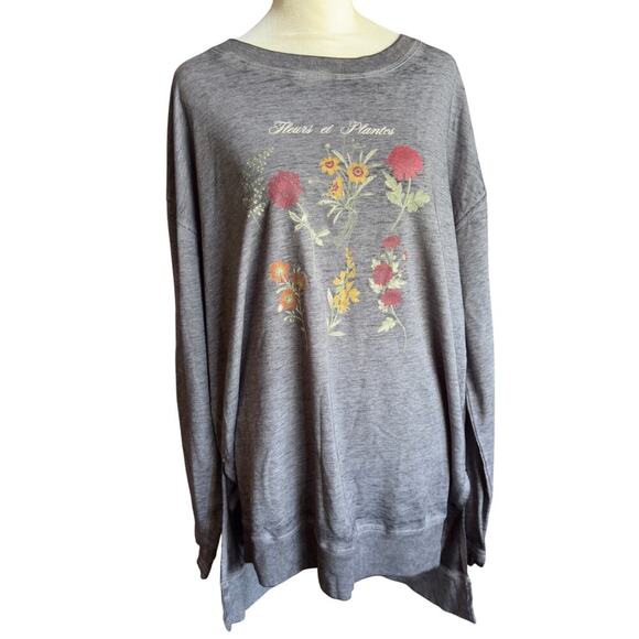 Angels Fleurs Et Plants Tops - Angels‎ Fleurs Et Plants Gray Long Sleeve Tunic, Top XL Lightweight